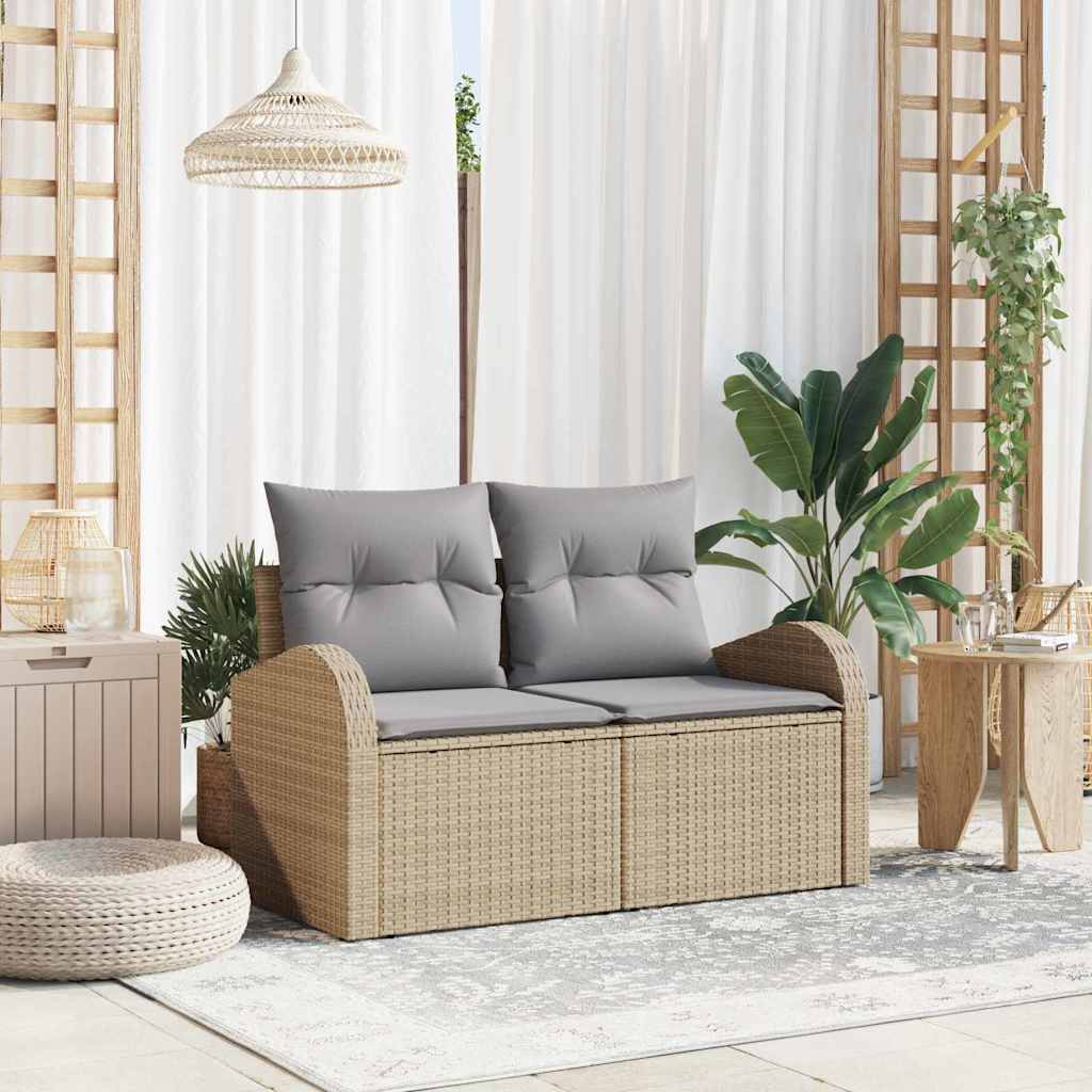 Gartensofa mit Kissen Beige 124 x 62 x 69cm Poly-Rattan